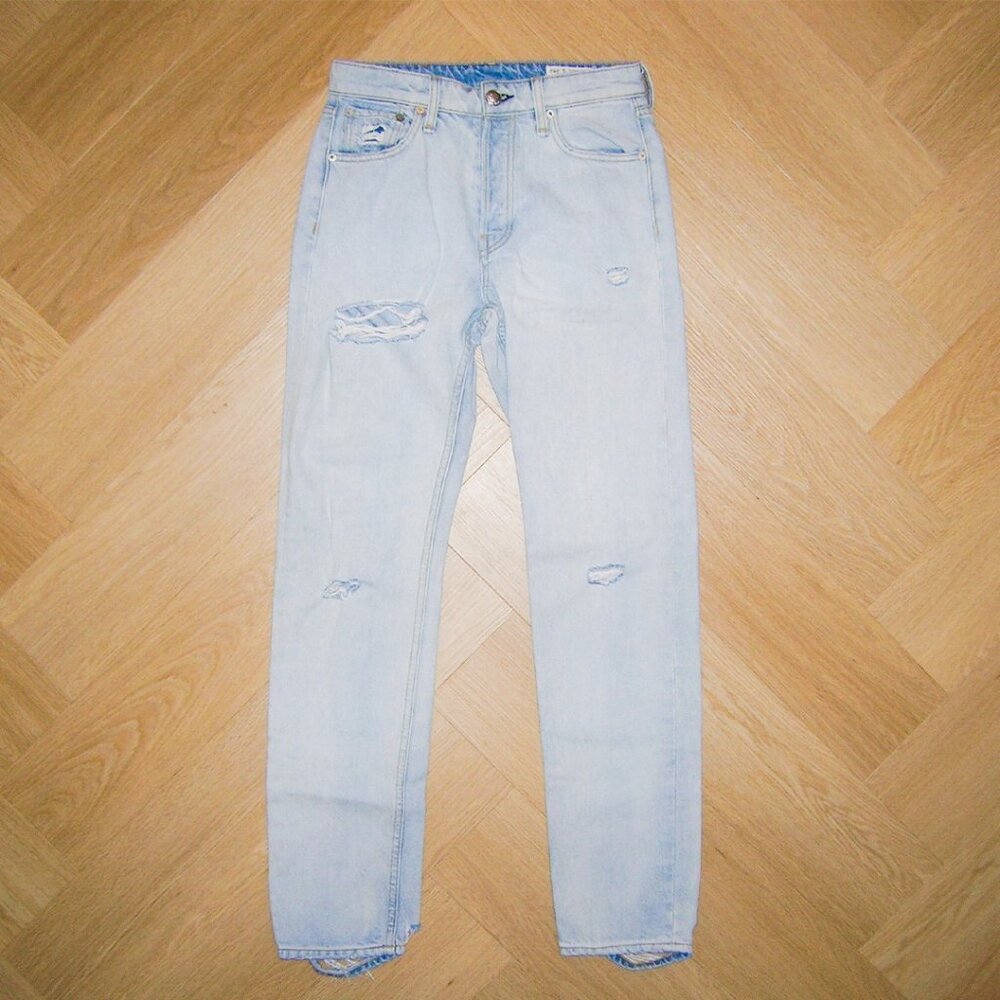 rag & bone Maya Ripped High Waist Slim Fit Straight Leg Jeans (Raven/Light Wash)